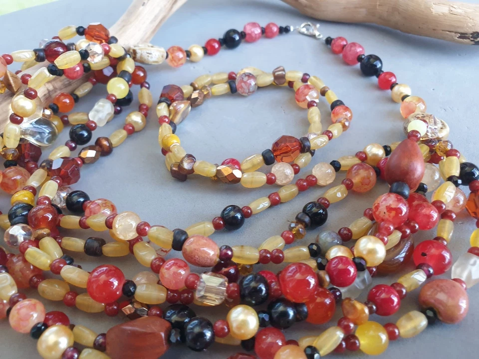 💎💎💎COLLANA DONNA PIETRE DURE + BRACCIALI TONO AMBRATO. ETNICA BOHO. 💎💎💎 - Immagine 3 di 4