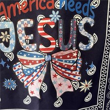 Blue Paisley Bandana top with “America Needs Jesus" Patriotic Religious size L