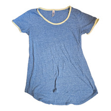 LuLaRoe XXS Blue With Yellow Trim Short Sleeve T-Shirt