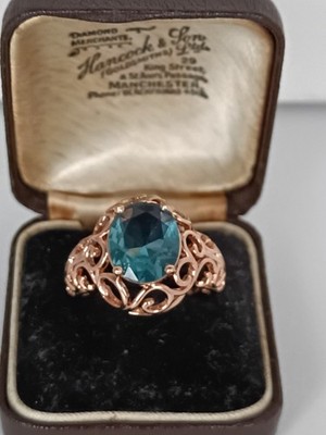 Vintage 1990-s 14 Ct Rolled Gold Aquamarine Ring Size UK P 1/2 US 8 Hallmarked!