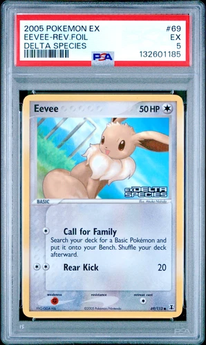 PSA 5 2005 Pokemon EX Delta Species Eevee Reverse Holo Foil Rare 69/113