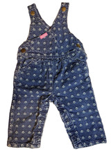 Vintage OshKosh B  gosh Blue Floral Denim Jean Crossover Overalls 6  9M USA Made