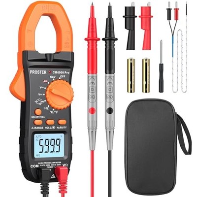 Digital Clamp Meter 6000 Count - 800A DC AC Current Ammeters Black 6000Counts