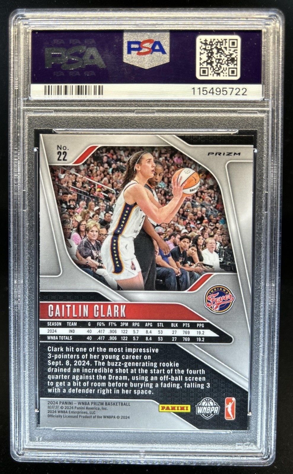 2024 Panini WNBA Prizm Caitlin Clark RC Ice Rookie #22 Fever PSA 10 GEM MINT view 2