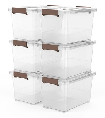 6-Pack Clear 7 Quart Storage Latch Box/Bins, Clear Storage Tote Bins