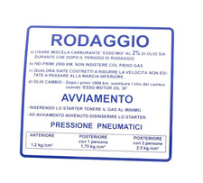 Adesivo di rodaggio etichetta targhetta Piaggio Vespa Super Sprint 150 GTR Rally