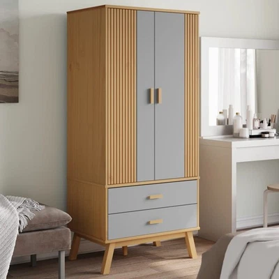 Garde-robe Armoire Buffet Rangement Blanc et Marron Bois Massif Pin vidaXL - Photo 1/3
