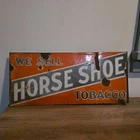 Vintage Horse Shoe Tobacco Metal Sign Rustic Gas Station Farm Advertising Orange