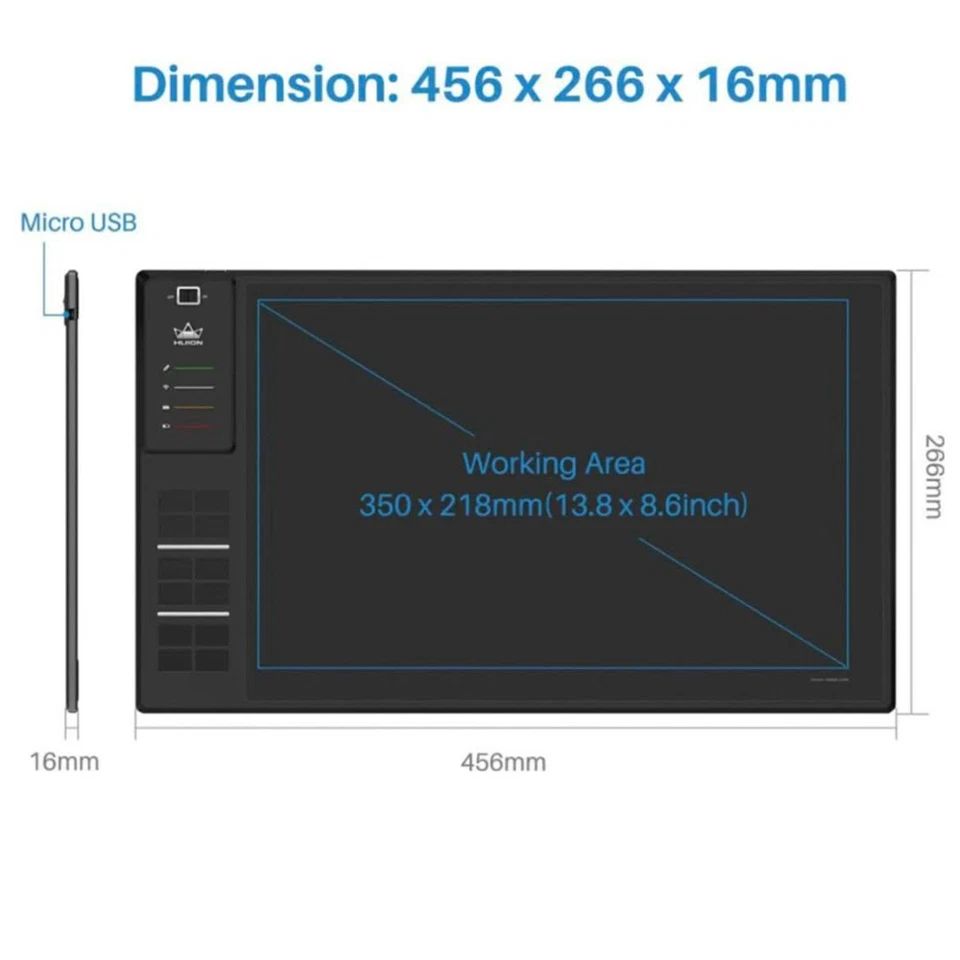 HUION WH1409 Bluetooth Grafiktablett 13.8x8.6 inch großes Zeichentablett zum - Bild 4 von 4