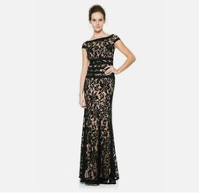 NWOT Tadashi Shoji Textured Lace Mermaid Gown Sz 8 Petite BlackNude G2U