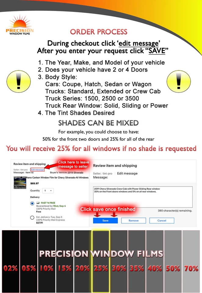 PreCut Window Tint - 中号 25% VLT 胶片适用于 2010 - 2017 雪佛兰 Equinox  — 第 4/4 张图片