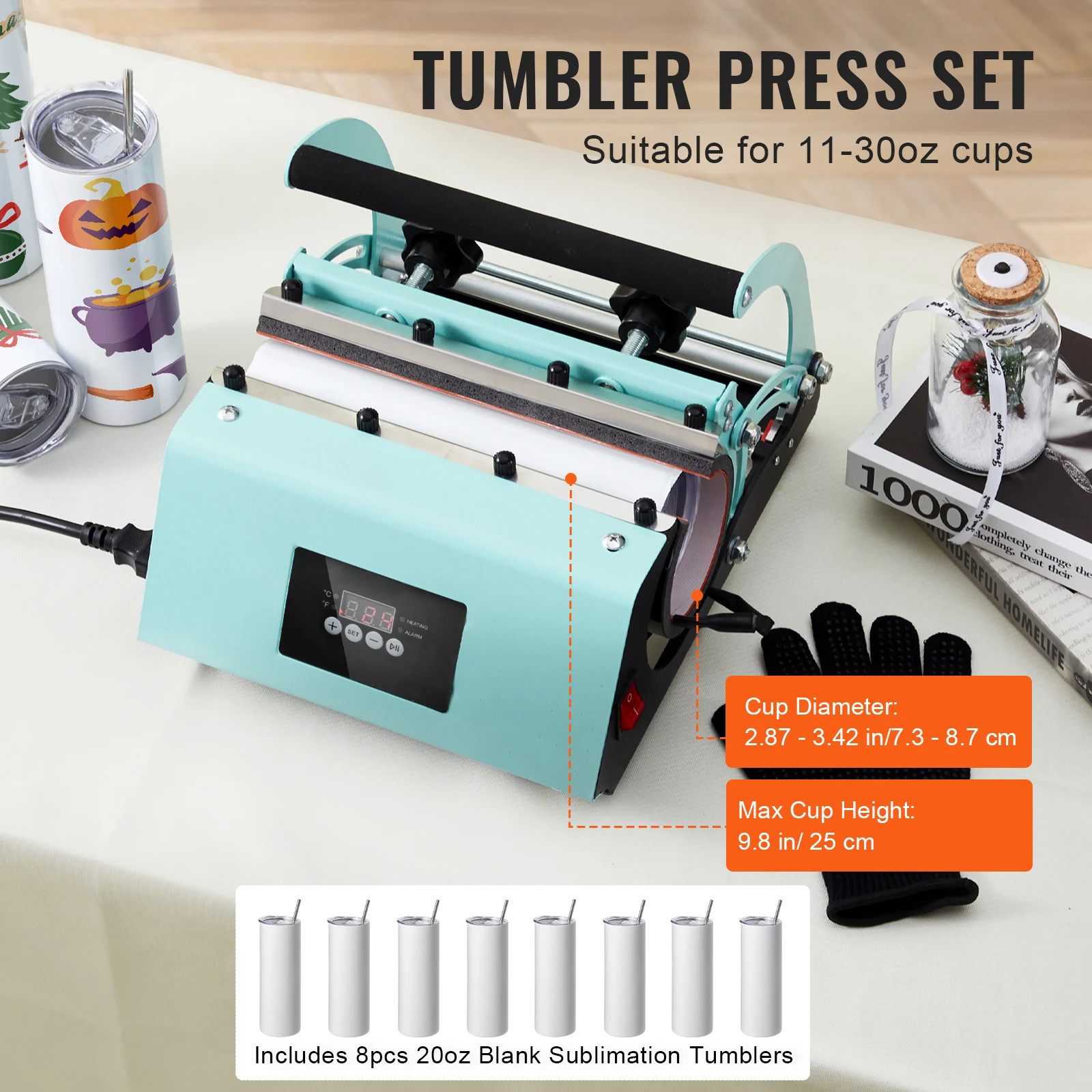 Tumbler Heat Press Machine set included 8pcs 20OZ Blank Tumblers Mug and Presses
