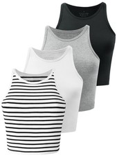 Kole Meego Crop Tops Women 4 Pack Workout Yoga High Neck Athletic Tank Camisole