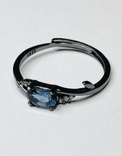 Black Over 925 Sterling Silver Natural London Blue Topaz Ring