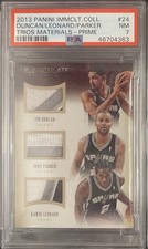 Tim Duncan Tony Parker Kawhi Leonard 2013 Immaculate Triple Prime Patch PSA 7