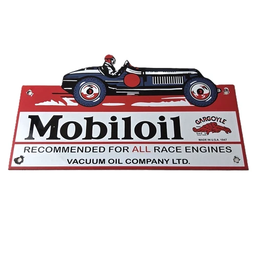 Vintage Mobil Sign - Old Race Car Service Gas Pump Service Porcelain Sign