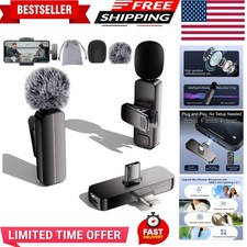 2-Pack Wireless Mini Lavalier Lapel Microphone for iPhone,Android Phone2 in 1...