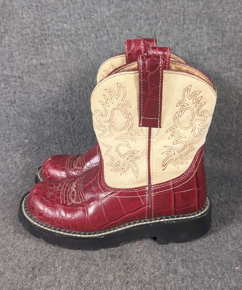 Ariat Fatbaby Women's Sz B Red Croc Print Beige Suede Western Cowgirl  Boots