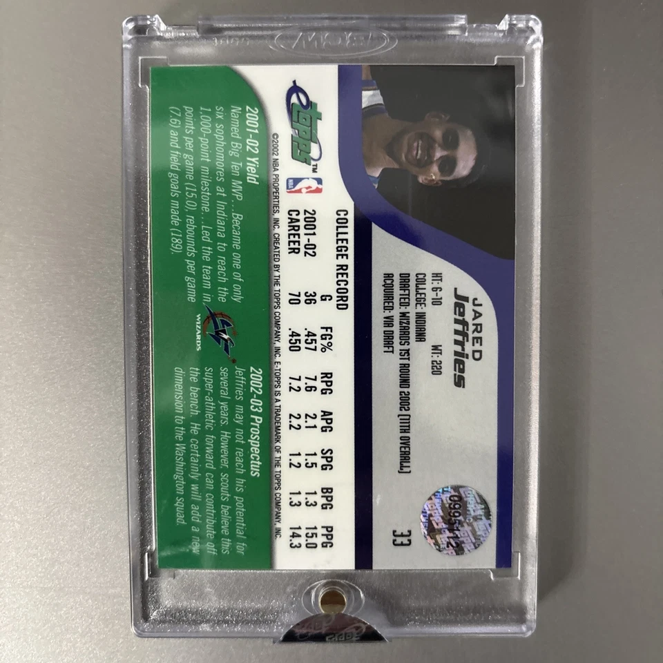 2002 Topps eTopps Refractor Джаред Джеффрис дебютант No33 - Изображение 2 из 2