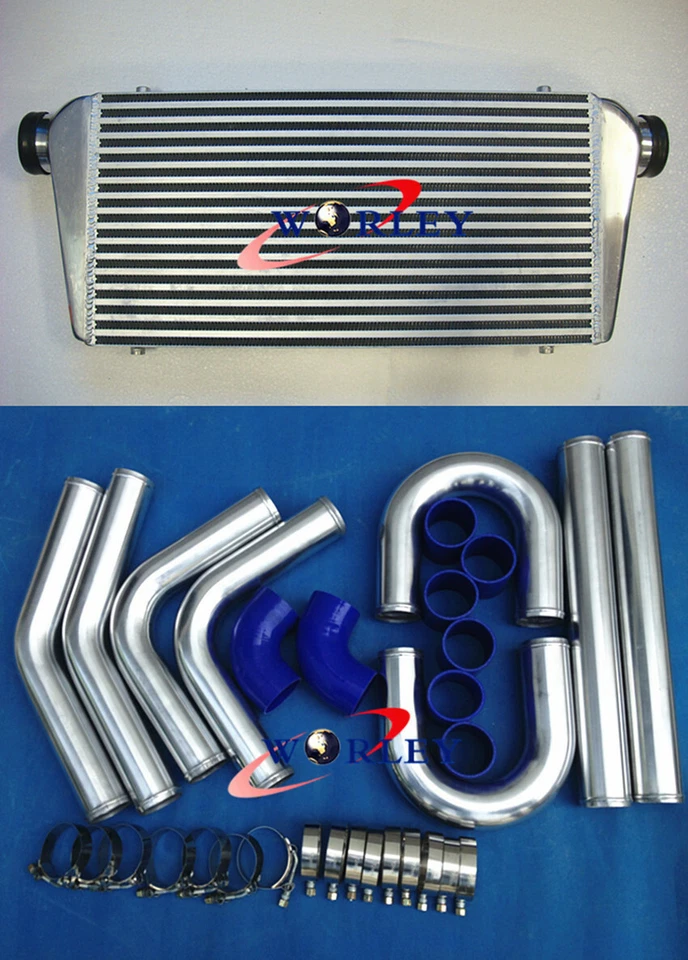 Front Mount Intercooler 600x300x76mm+3" aluminium piping+black Silicone Hose kit - image 4 of 4
