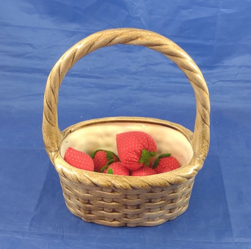 Vintage Ceramic Hand Painted Basket With Cloth Strawberries