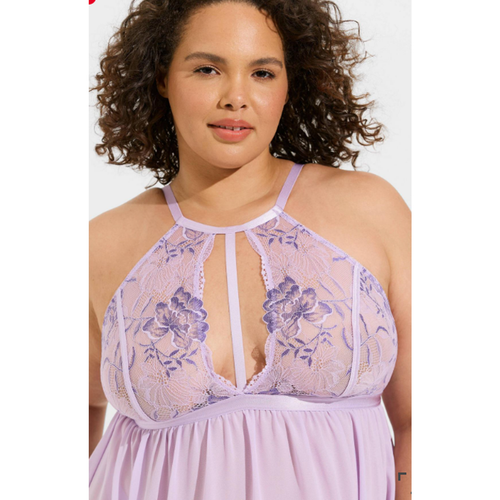 Torrid Babydoll Dessous Nachthemd 2 2X Drahtlos Spitze Sexy Schlüsselloch Flieder Lila - Bild 2 von 7