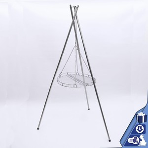 Outdoor Bbq Tripod Hanging Chain Telescopic Stand Folding Mesh
