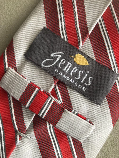 GENESIS EUC Gris Marrón Rojo Rayas Seda 60 x 31/4 Foto 3 de 4