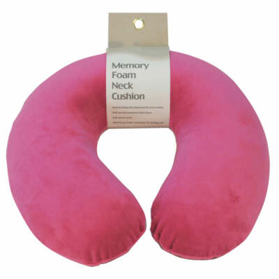 Memory Foam Nacken Reisekissen - weicher Velours abnehmbarer Bezug - Hot Pink Stoff