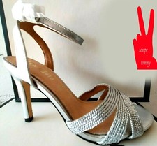 SANDALI DONNA 37  TACCO  elegante cerimonia classico argento VV