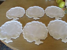 Vintage Hazel Atlas Tree of Life Milk Glass Snack Plates (Set of 6)