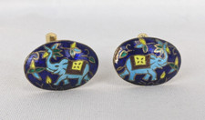 Vintage Cloissone Blue Elephant Enamel and Metal Multicolor Cufflinks