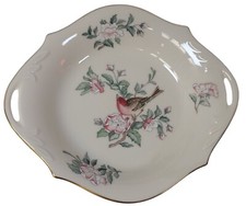 Vintage LENOX Serenade Candy Dish Made in USA Gold Trim Bird Flowers 8"