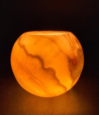 Egyptian Alabaster Round Candle Holder - Moonlight Elegance for a Beautiful Gift