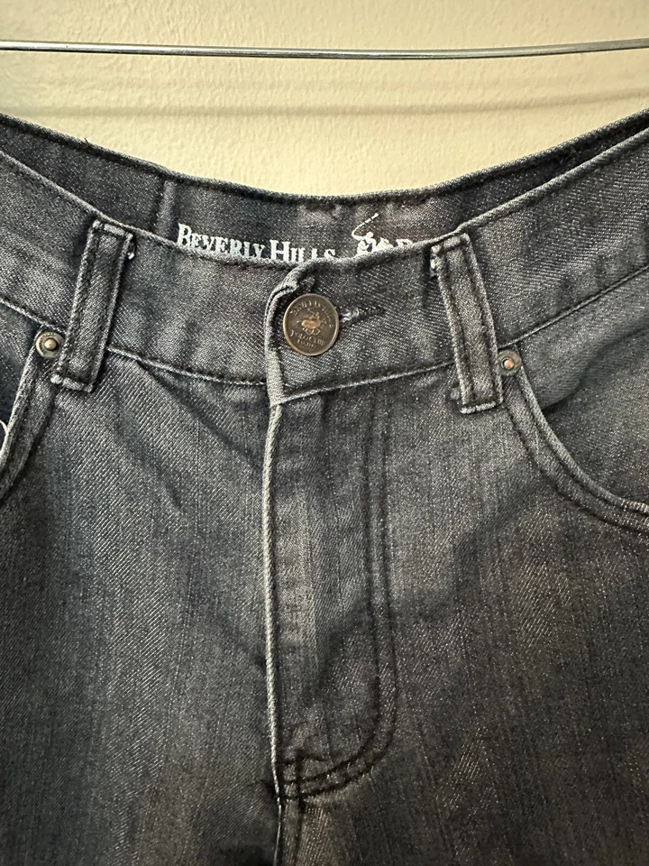 BEVERLY HILLS POLO CLUB Hombres 30x30 Lavado Oscuro Pierna Recta Denim Gris JEANS Foto 2 de 4