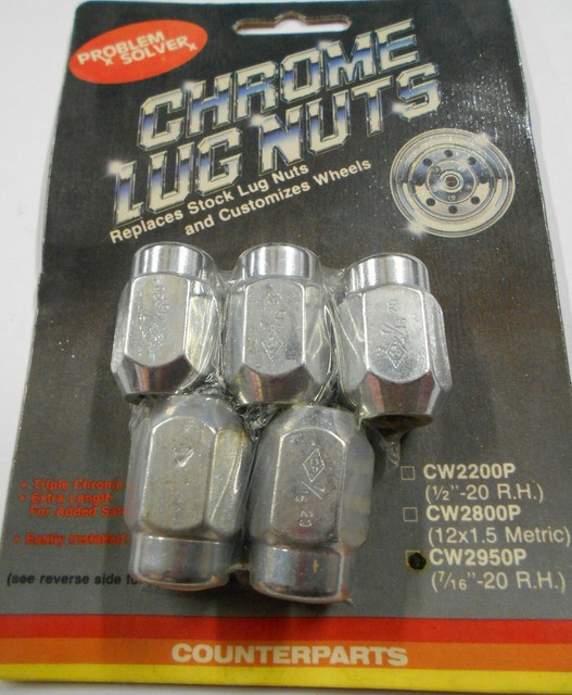 7/16"20 Chrome Wheel Lug Nuts Set of Five (5) Triple Chrome Plated