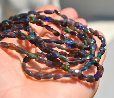 +++Natural Ethiopian Fire Black Opal Nuggets Faceted Loose Gemstone Beads Strand