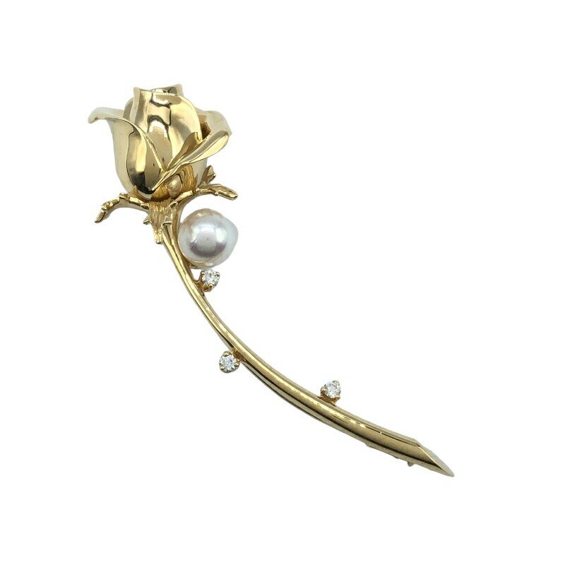 Pre-Owned Mikimoto K18YG Pearl & Diamond Brooch, Yellow Gold, 16.1