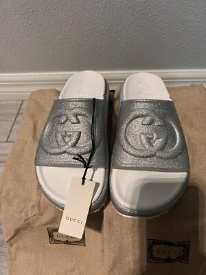 【GUCCI 】Miami GG Glitter Rubber Slide Slippers SILVER s-l400.jpg