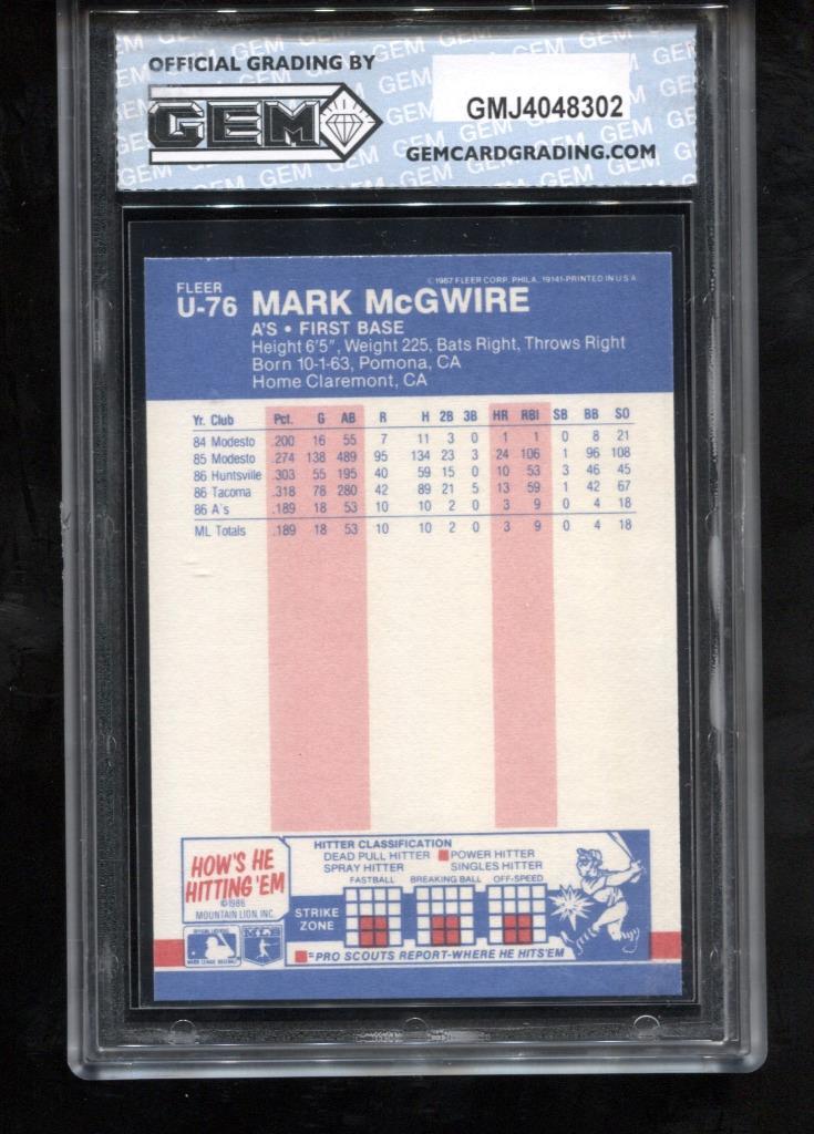 Mark Mcgwire RC 1987 Fleer Update Glossy #U-76 A's Rookie GEM MINT 10 view 2