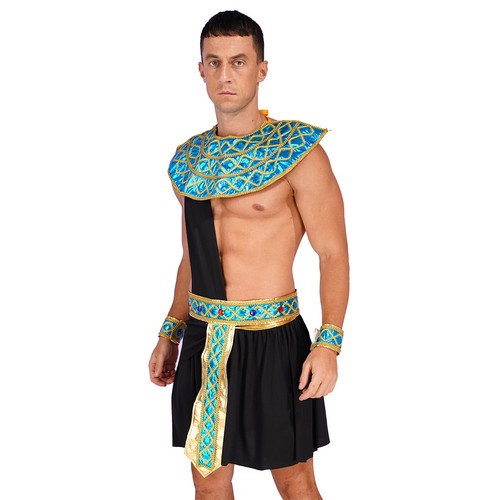 Mens Cleopatra Egyptian Costume Skirt Neck Collar Arm Cuffs Belt Cosplay Costume - Picture 21 of 50