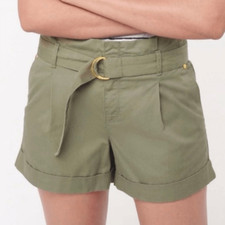 Loft army green high rise paperbag cuffed hem shorts 0