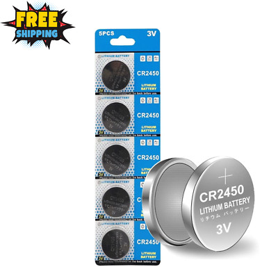 5Pcs CR2450 3V Coin Cell Battery 550mAh Button Batteries for Car Key Remote