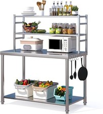 Stainless Steel Table with 2 Layer Top Shelf, Food Prep Workbench for Outdoor