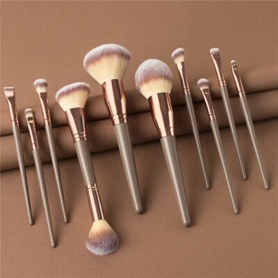 10 Stück MAKE UP PINSEL SET Gesichtspuder Kontur Lidschatten Rouge Pinsel Makeup 