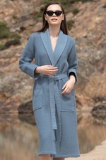 SEYANTE Women's Turkish Cotton Waffle Shawl Collar Robe, Lightweight, Long