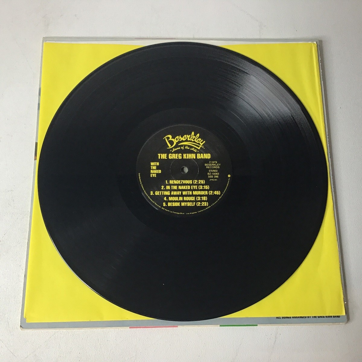 Greg Kihn Band ‎– With The Naked Eye - Beserkley ‎– BZ-10063 Vinyl 
