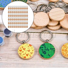 60 Pcs Blank Round Wooden Key Chain Tags for DIY Gifts 1.57 x 0.31 inch