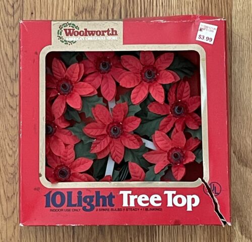 10 dessus d'arbre poinsettia léger Woolworth avec ampoules de rechange stables et clignotantes - Photo 1/6