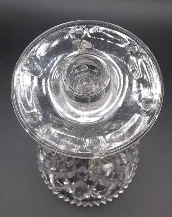 Vintage Art Deco Candle Holder Pressed Glass Candlestick with Prism Pendants
